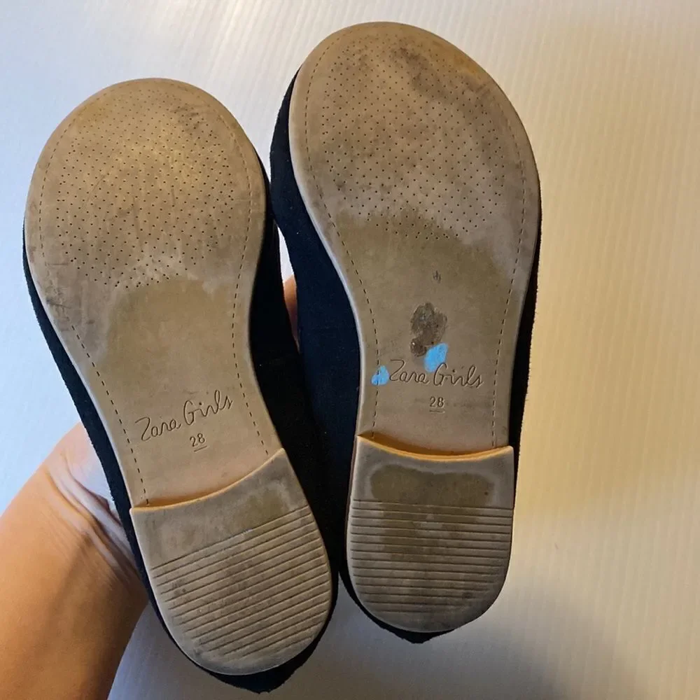 Zara Girls kids Black Cage Silver Stud faux suede Flats shoes -28/US 5